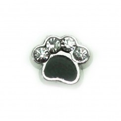 Black Paw Print with Sparkles - Silver Tone